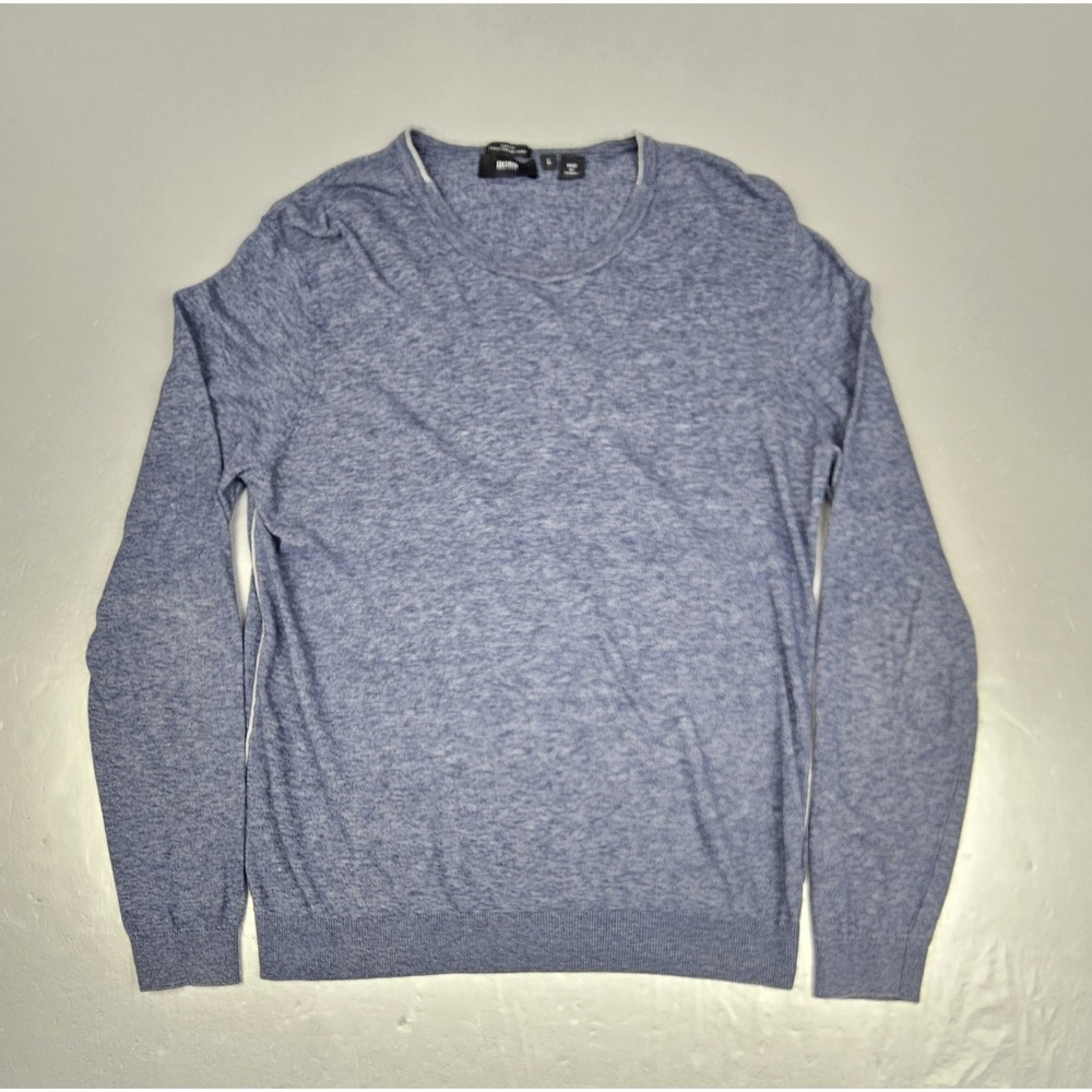 HUGO BOSS Sweater Mens Large Blue Slim Fit Round Neck Italian‎ Yarn Pullover